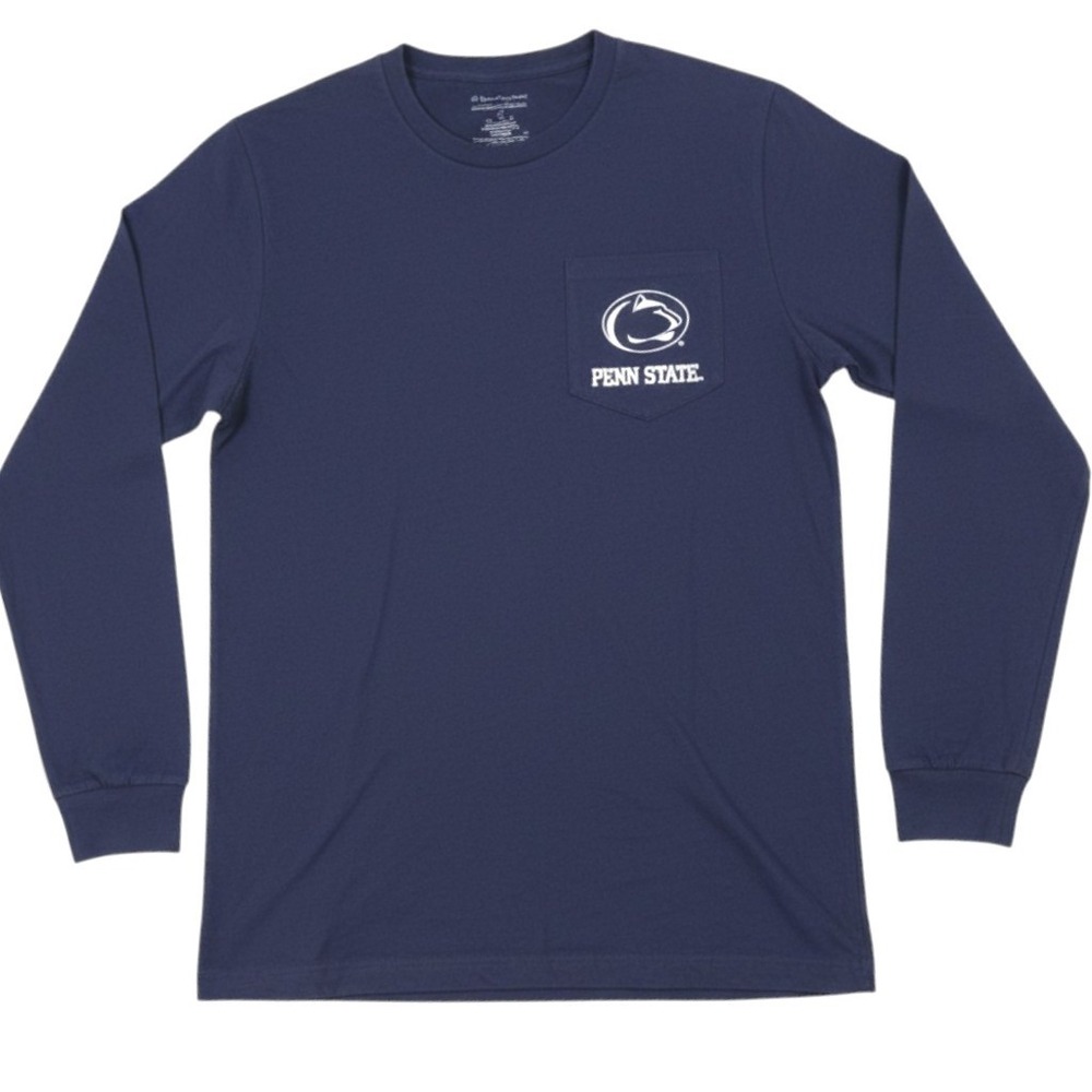 Champion Penn State Shirt Mens Small Navy Blue Cotton Long Sleeve Pocket Tee PSU